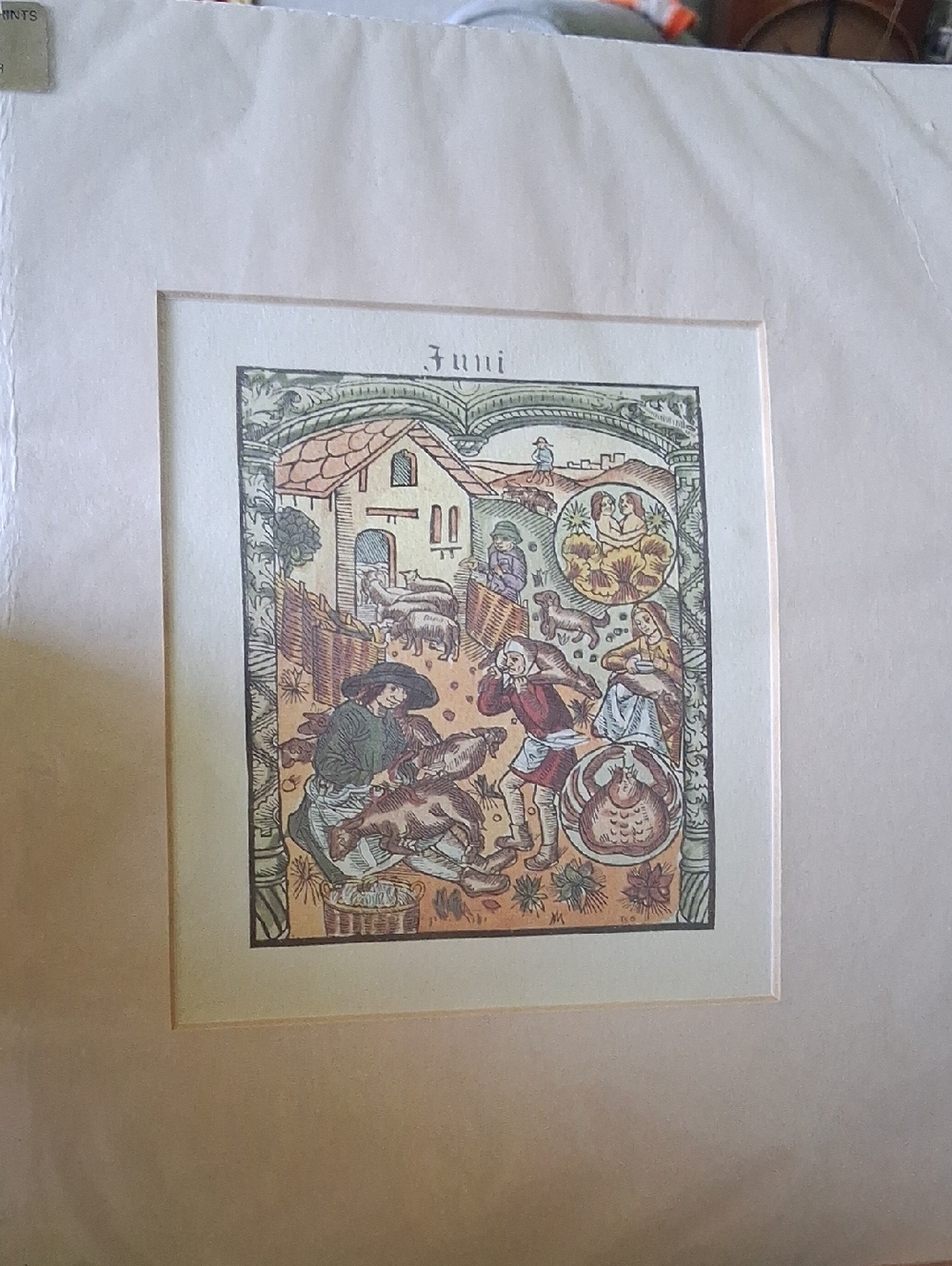 Antique Print in Cream and Earth Tones